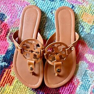 Tory Burch Miller Leather Sandals with Logo Design